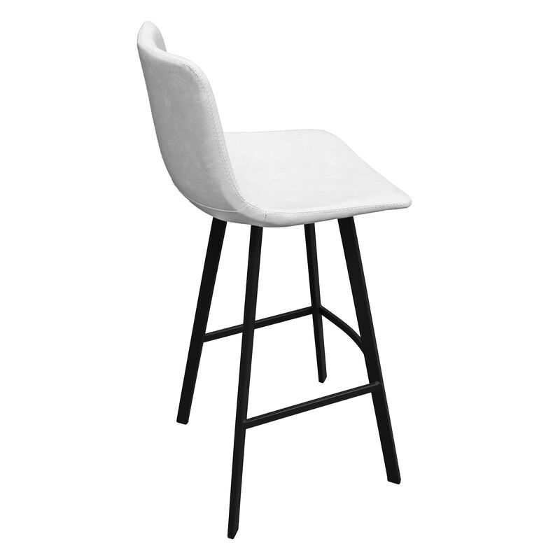 LeisureMod Elland Modern Upholstered Leather Bar Stool With Iron Legs & Footrest Set of 2