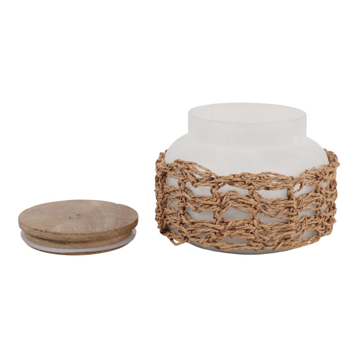 5" 14 Oz Sage & Citrus Woven Candle W/ Lid, White