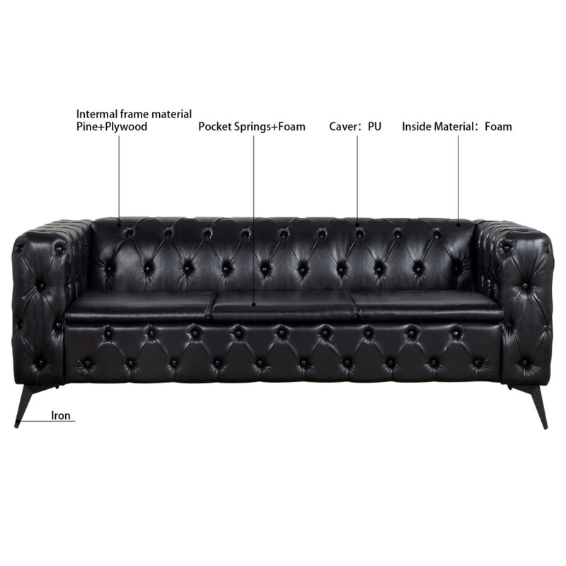 Cintco 84.06 Inch Chesterfield Tufted PU Leather 3‑Seat Sofa image number 8