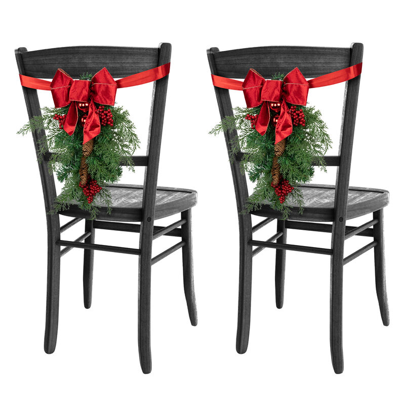 Set of 2 Mixed Cedar and Pine Christmas Chair Back Swags image number 2