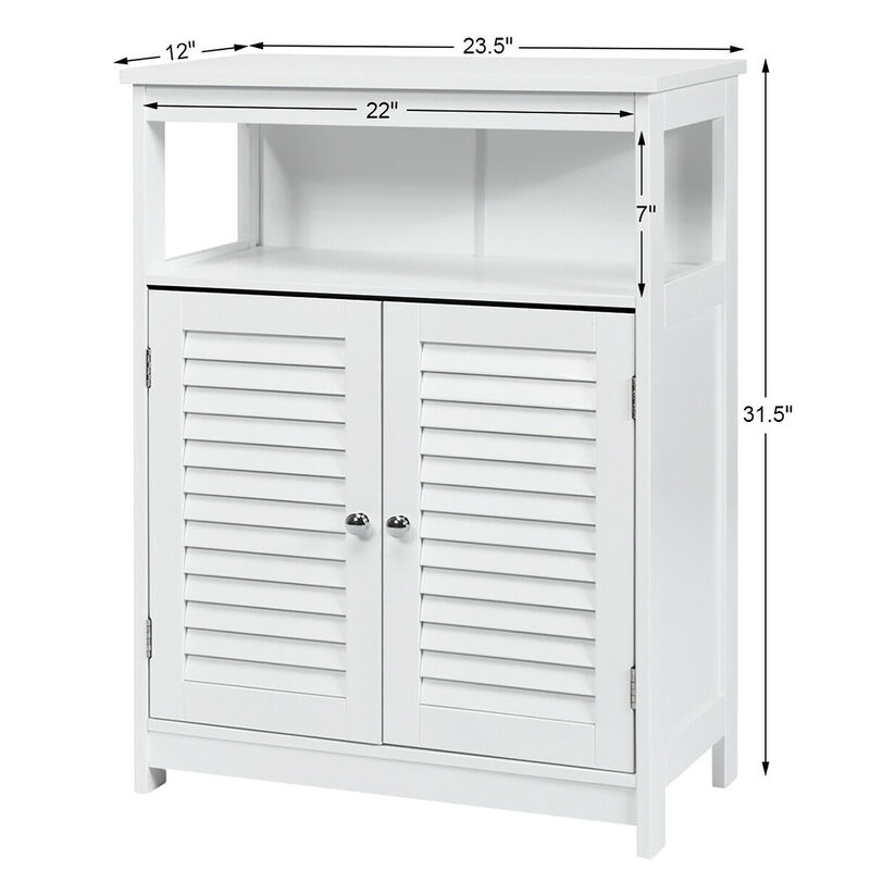 Costway Bathroom Storage Wood Floor Cabinet with Double Shutter Door White