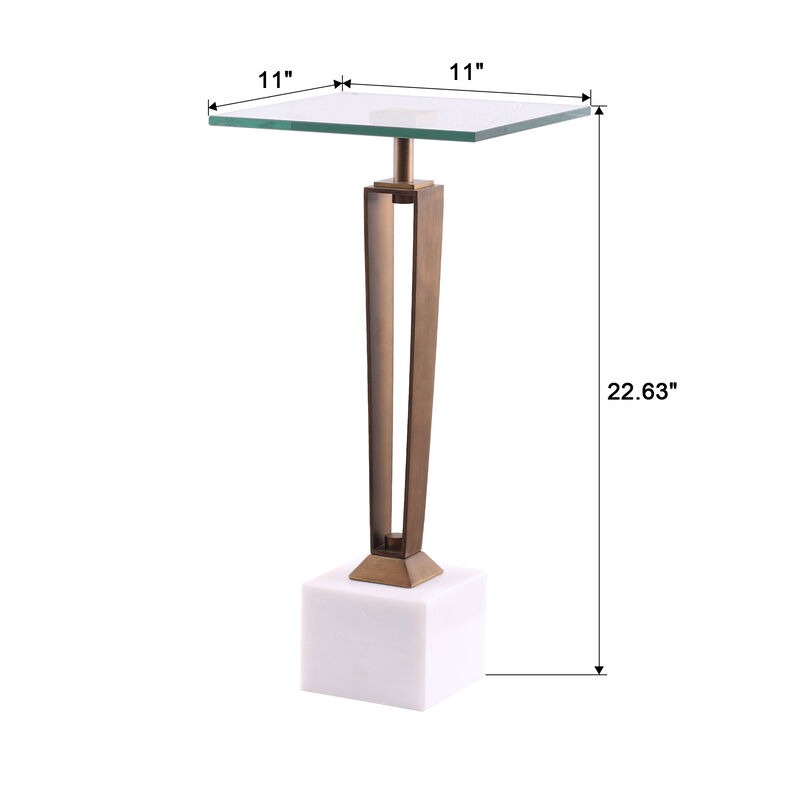 Modern Antique Brass Square Glass Marble Pedestal Side Table End Table