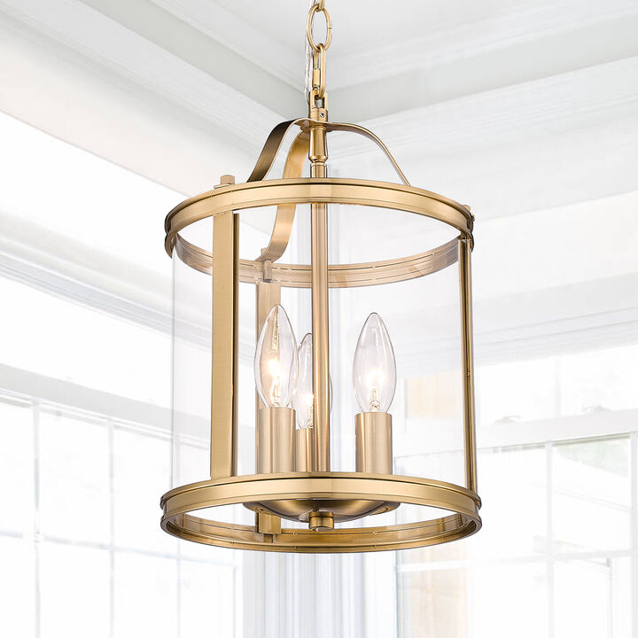 9 in. Transitional Warm Gold 3-Light Dimmable Lantern Pendant Light with Clear Glass