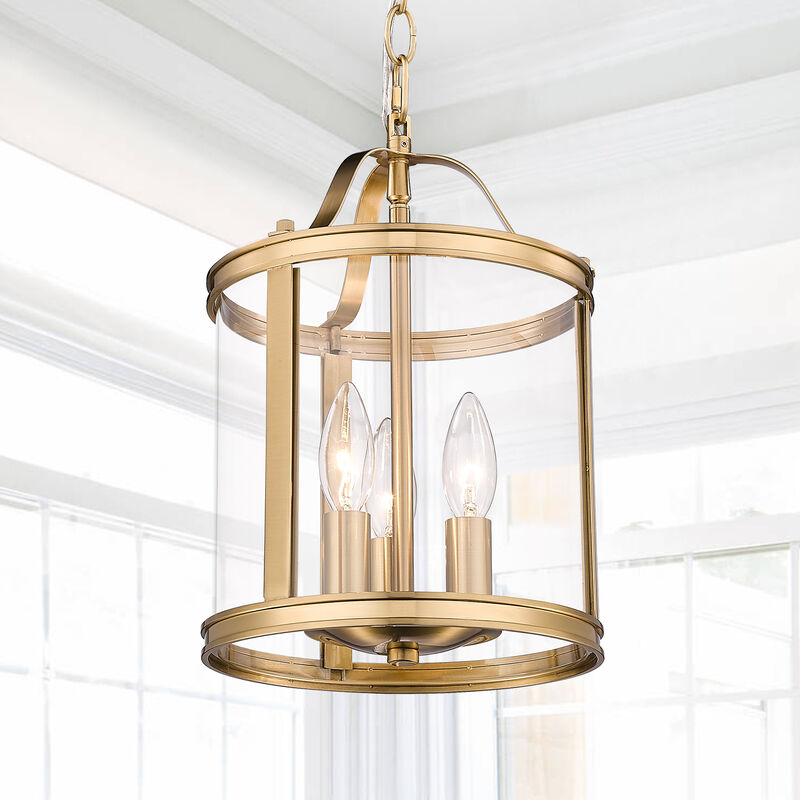 9 in. Transitional Warm Gold 3-Light Dimmable Lantern Pendant Light with Clear Glass image number 1