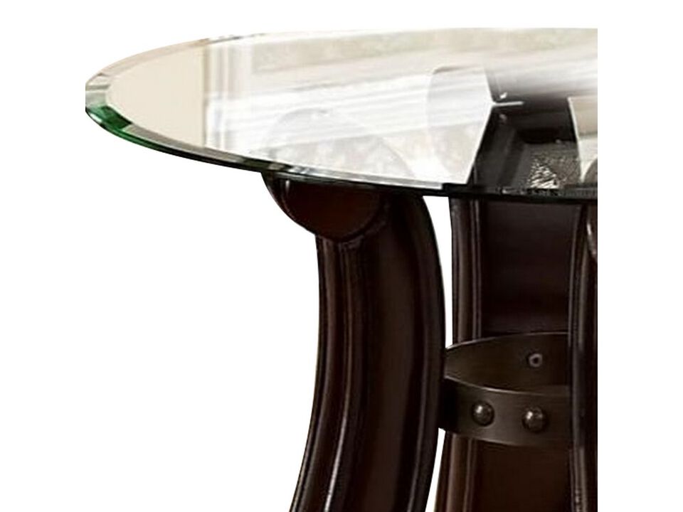 End Table with Round Glass Top and Scrolled Body, Brown-Benzara