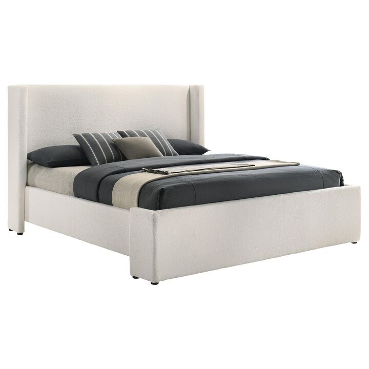 Mosy King Platform Bed, White Boucle Upholstered Wingback Headboard
