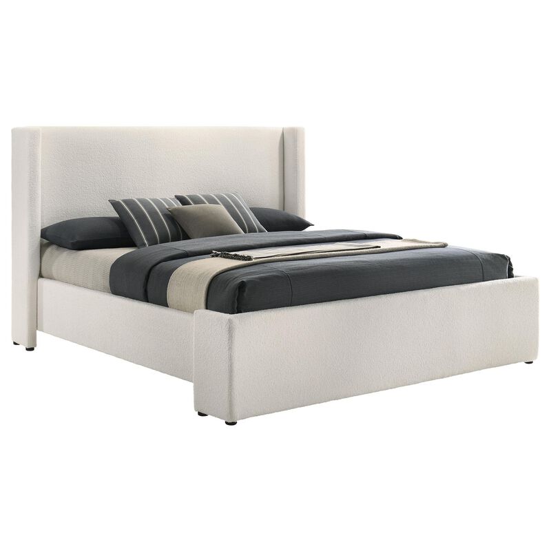 Mosy King Platform Bed, White Boucle Upholstered Wingback Headboard