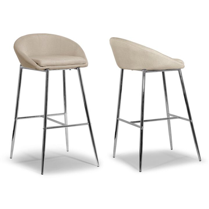 Glamour Home Set of 2 Agatha Modern Cream Fabric Bar Stool with Chrome Frame