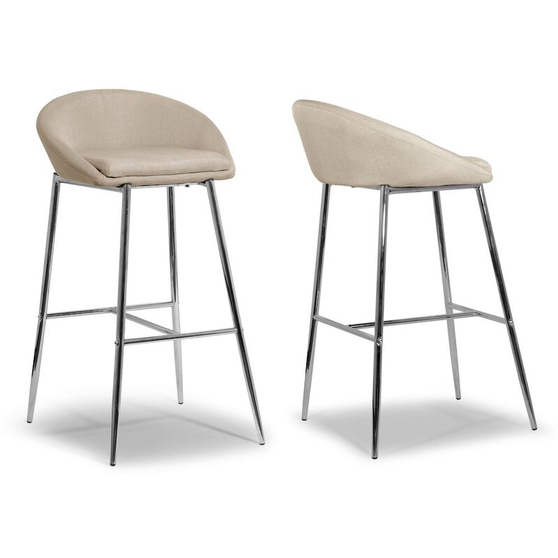 Glamour Home Set of 2 Agatha Modern Cream Fabric Bar Stool with Chrome Frame