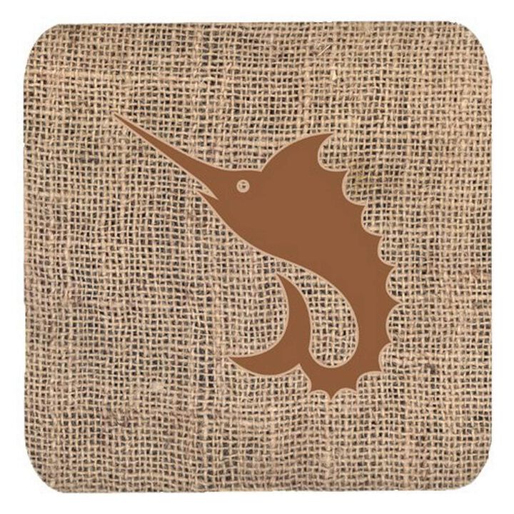 Caroline's Treasures BB1097-BL-BN-FC Fish-Sword Fish Burlap and Brown Foam Coasters (Set of 4), 3.5 H x 3.5 W, Multicolor