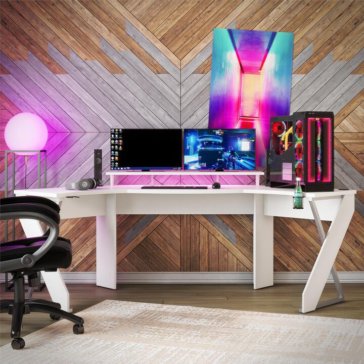 Xtreme Gaming Corner Desk with Riser & LED Light Kit
