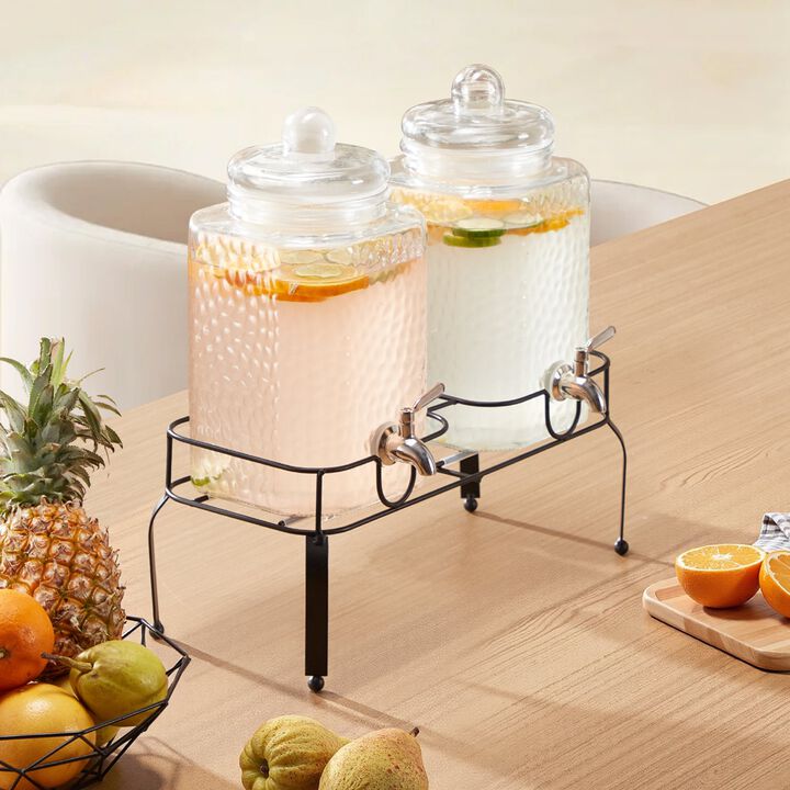 2 Pack Glass Beverage Dispenser with Metal Stand and Stainless Steel Spigot
