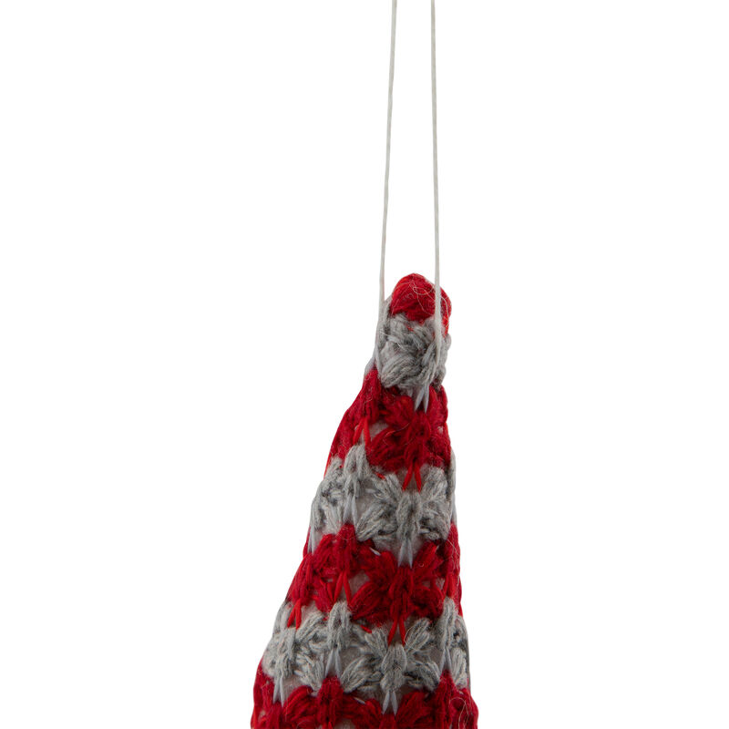 8" Lighted Red and Gray Knit Gnome Head Christmas Ornament image number 5