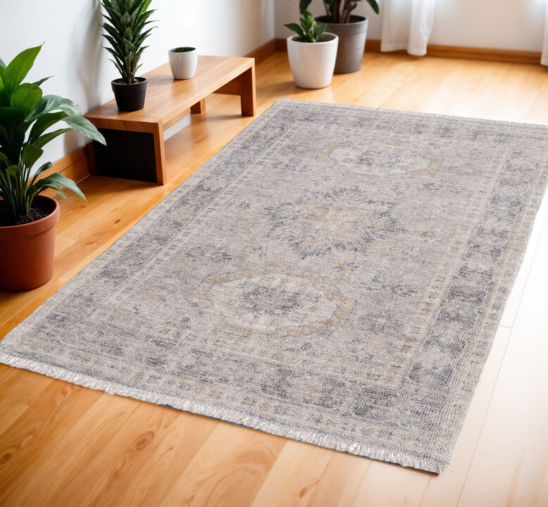 HomeRoots Oriental Hand Woven Distressed Area Rug With Fringe