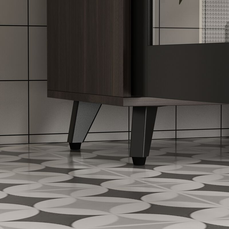 Brown Large Kitchen Pantry Cabinet Buffet with 4-Drawers Hooks Open Shelves and Glass Doors