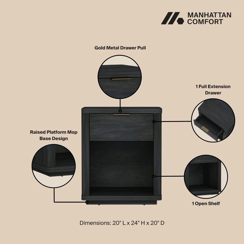 Evelyn Narrow 1-Drawer Nightstand in Dark Gray