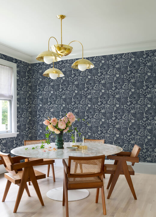 Idalia Navy Floral Flamingo Wallpaper