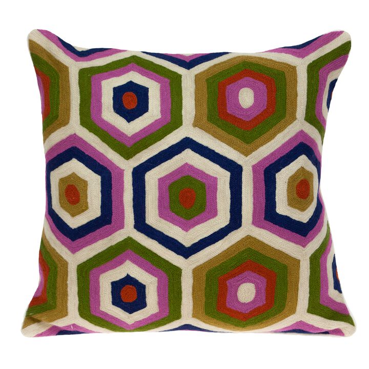 20" Magenta and Moss Green Retro Pattern Embroidered Square Throw Pillow