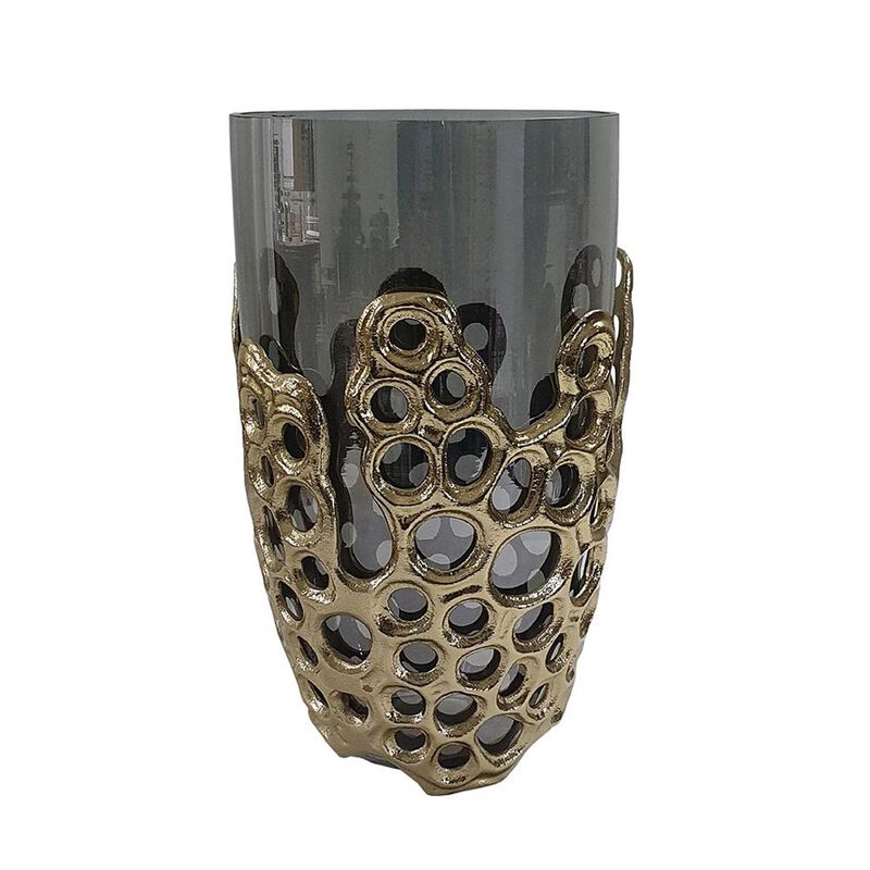 HomeRoots 11" Black And Gold Glass And Aluminum Geo Circles Table Vase image number 0