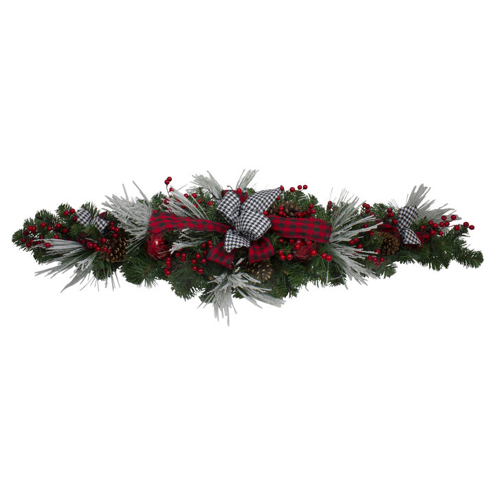 52" Houndstooth Bows and Berries Artificial Christmas Swag  Unlit