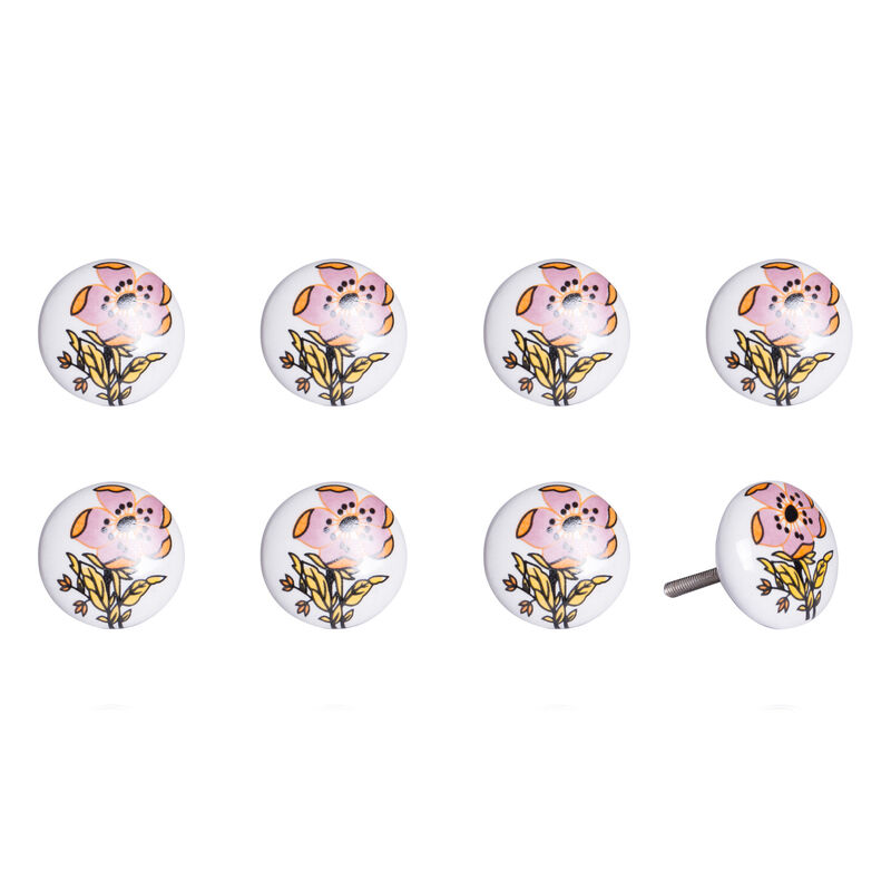 HomeRoots Set of Eight Yellow And White Ceramic And Metal Drawer Pull Knobs image number 3