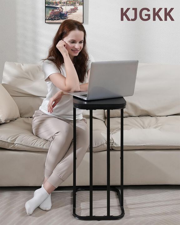 KJGKK C Shaped End Table, 27 Inches High Small Side Table for Sofa and Bed, Couch Table That Slides Under, Tall Tv Tray Table fo
