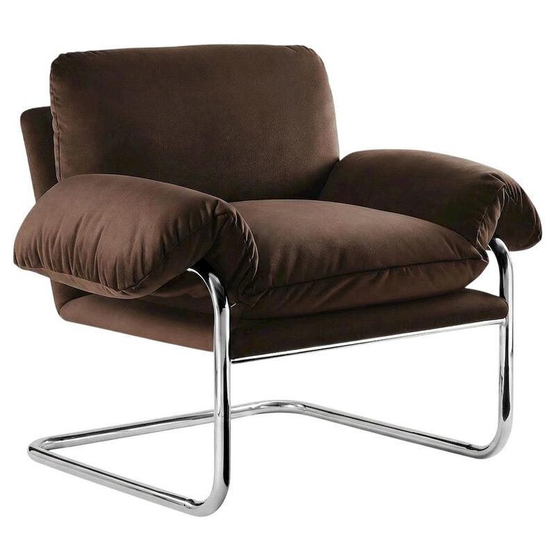 Performance Velvet Upholstered Accent Chair with Wide Arms, Taupe image number 1