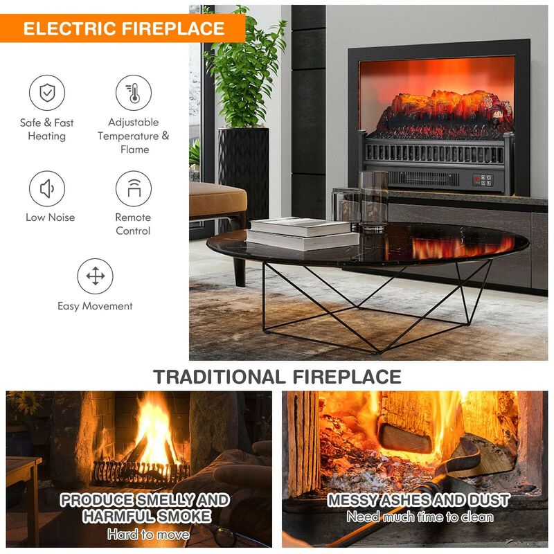 Mondawe 23" Electric Fireplace - 1400W Heater with Adjustable Flame