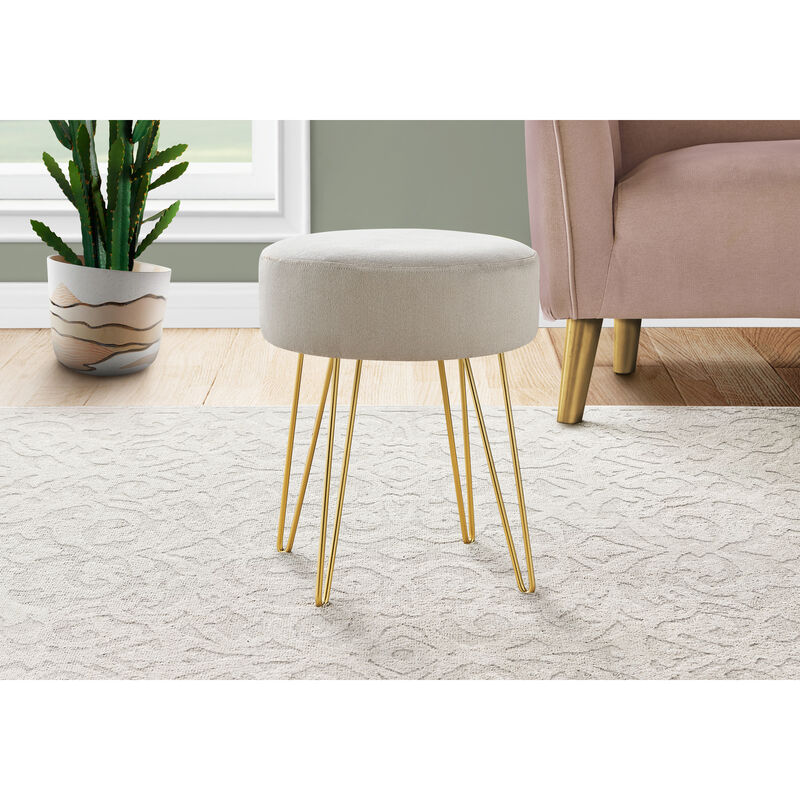 Monarch Specialties I 9000 Ottoman, Pouf, Footrest, Foot Stool, 14" Round, Fabric, Metal Legs, Contemporary, Modern