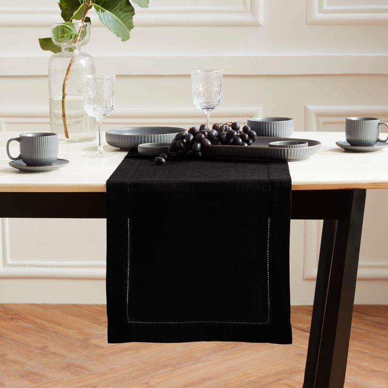 Solino Home Sonoma Hemstitch 100% Linen Table Runner &ndash; Handcrafted, Machine Washable, Perfect for Holiday and Everyday Dining