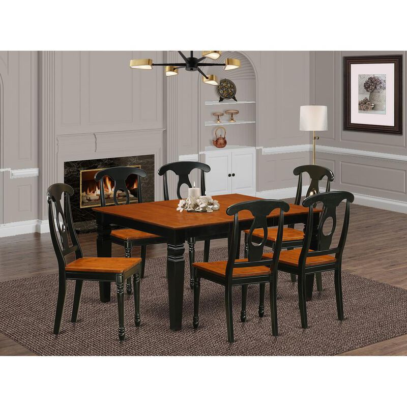 7 Pc Dining set with a Kitchen Table and 6 Wood Dining Chairs in Black