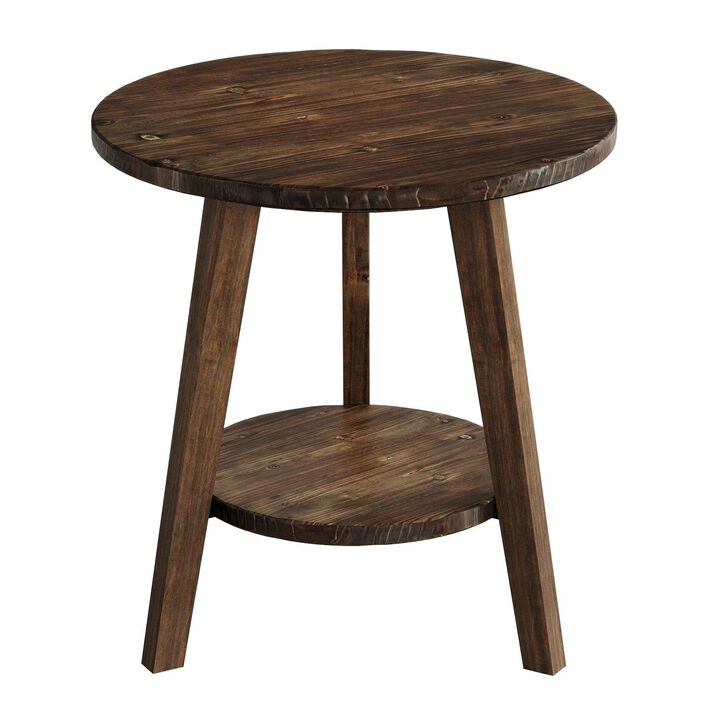 Tribesigns Solid Wood Round End Table, Farmhouse Sofa Side Table with Storage Shelf, Brown Nightstand Bedside Table with Tapered Legs, Small Round Side Table for Living Room, Bedroom, and Reading Nook