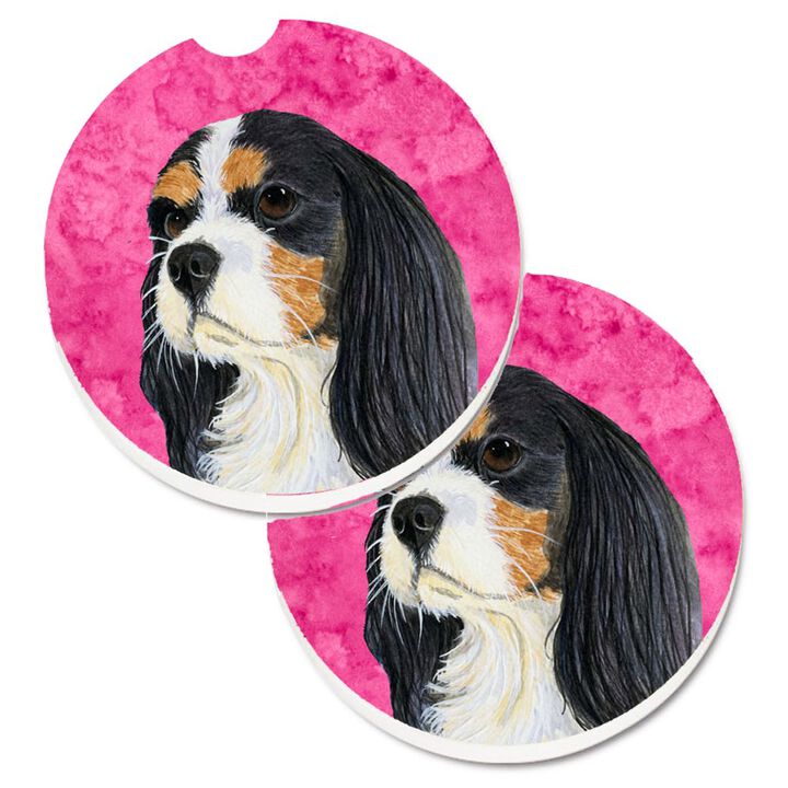 Caroline's Treasures Pink Cavalier Spaniel Set of 2 Cup Holder Car Coasters LH9369PKCARC, 2.56, Multicolor