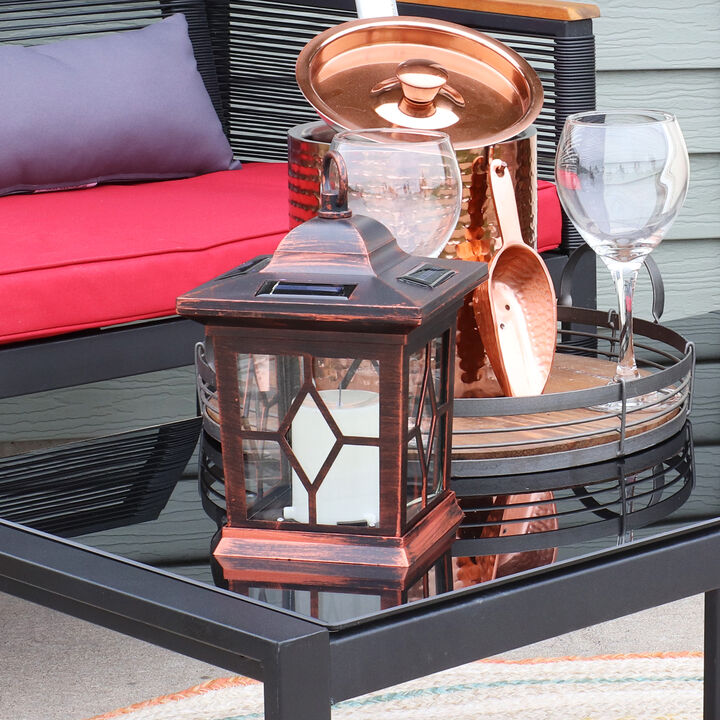 Sunnydaze Lucien Outdoor Solar Candle Lantern - 9 in - Copper
