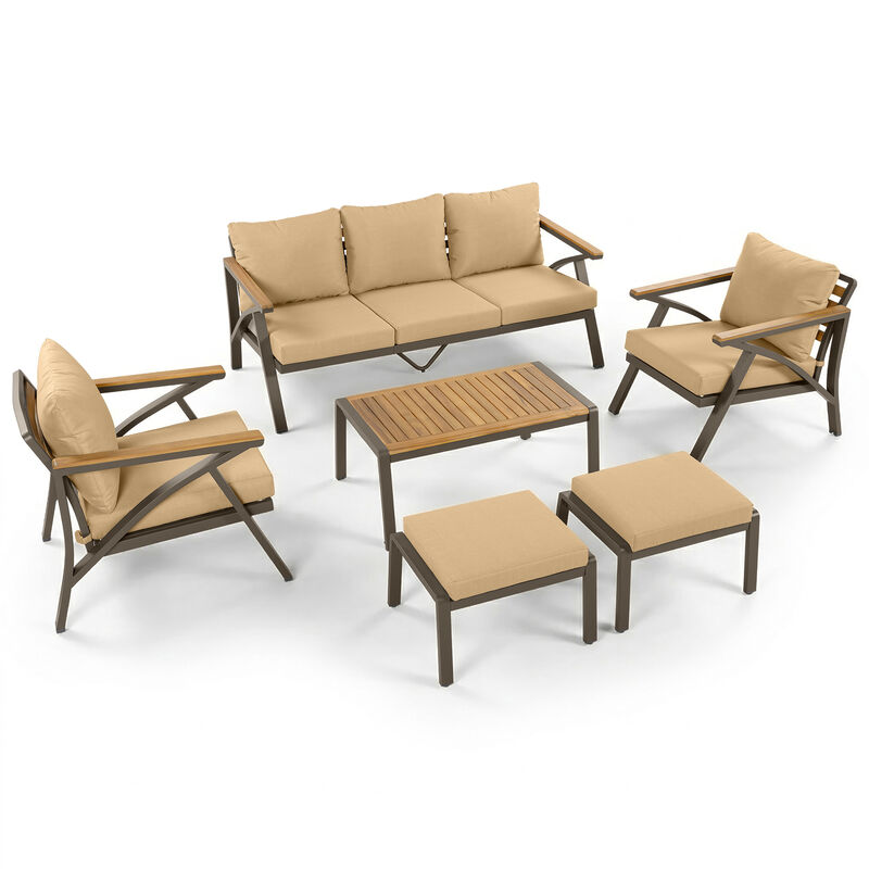 Merax 6-Piece Patio Conversation Set with Acacia Wood, Steel Frame & Removable Cushions image number 0