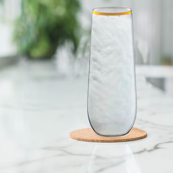 9 oz. Clear with Gold Stemless Plastic Champagne Flutes (64 Glasses)