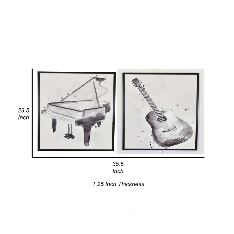30 x 40 Framed Wall Art Painting, Guitar and Piano, Black, White image number 5