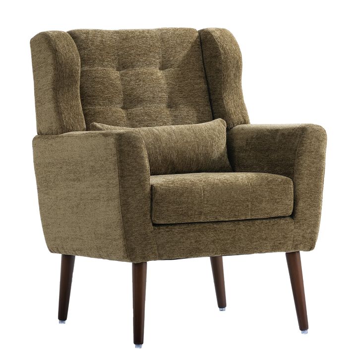 Mondawe Modern Accent Chair, Chenille Upholstered Armchair Comfy Padded Lounge with Pillow