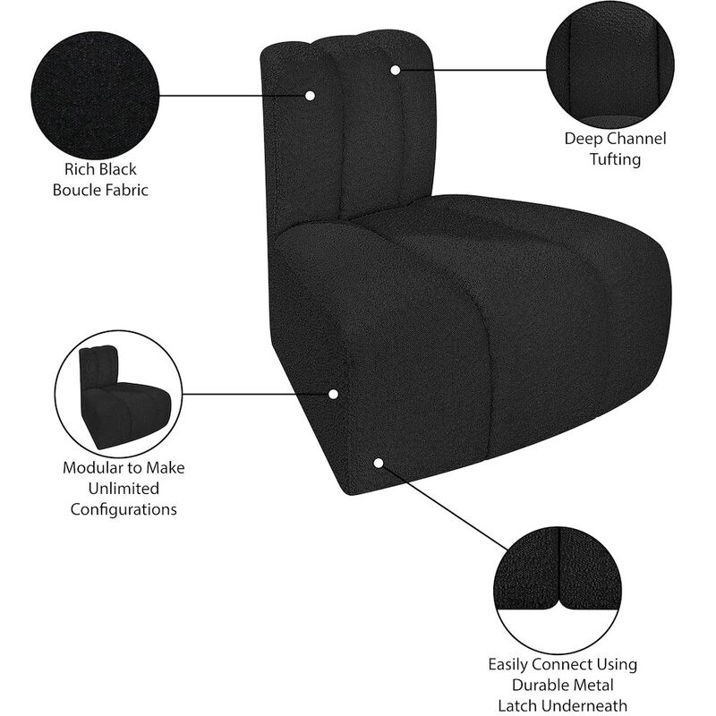 Meridian Furniture Arc Black Boucle Fabric Reverse Corner