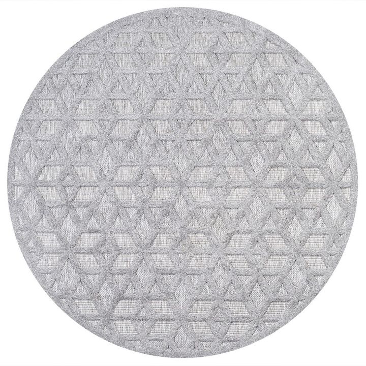 Talaia Neutral Geometric Round Indoor/Outdoor Area Rug