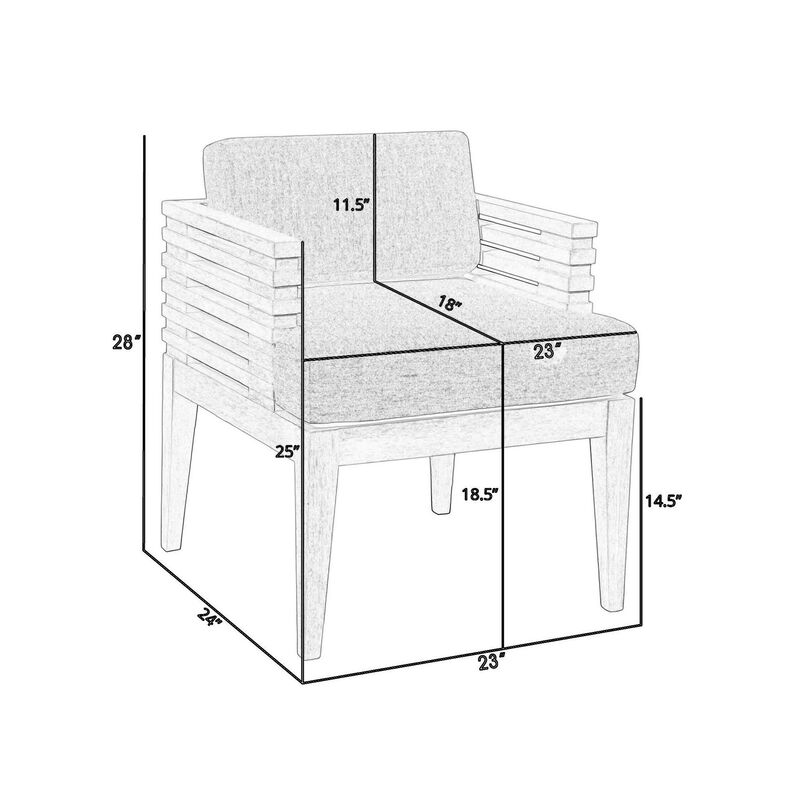 Hida 24 Inch Outdoor Patio Dining Chair, Ridged Gray Wood, Olefin Cushions - Benzara