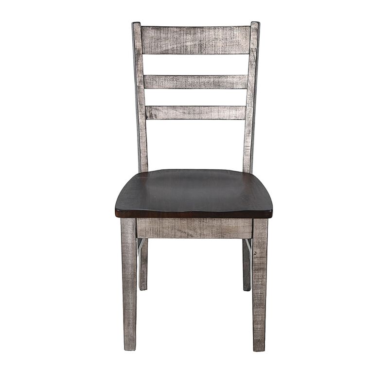 Camie Dining Chair Set of 2, Ladderback Design, Gray Mahogany Wood - Benzara