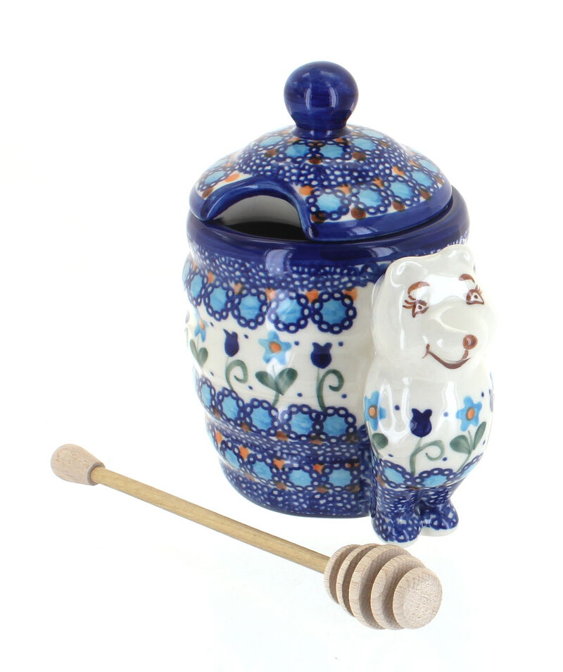 Blue Rose Polish Pottery Spring Blossom Honey Pot