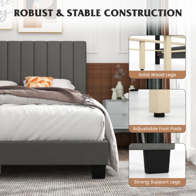 Hivvago Queen Size Upholstered Bed Frame with Vertical Channel Tufted Headboard