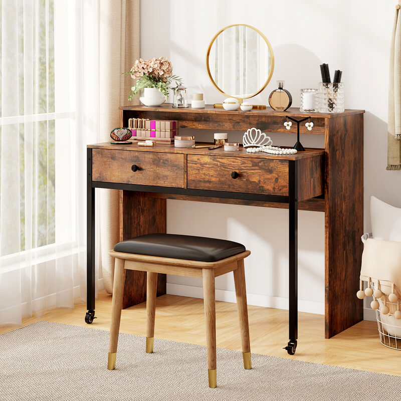 Convertible Extendable Writing Desk with 2 Drawers for Home Office image number 3