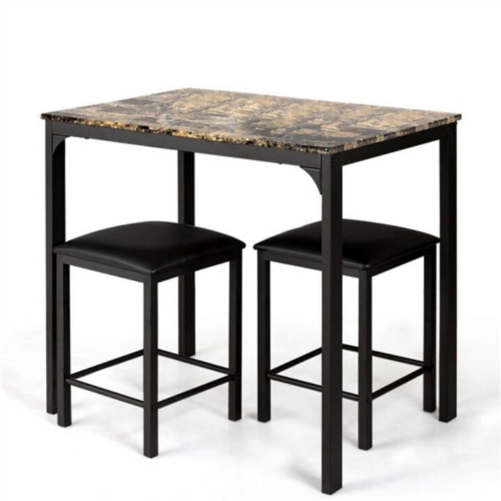 Modern 3-Piece Dining Set Faux Marble Table-Top and 2 Chairs Stools
