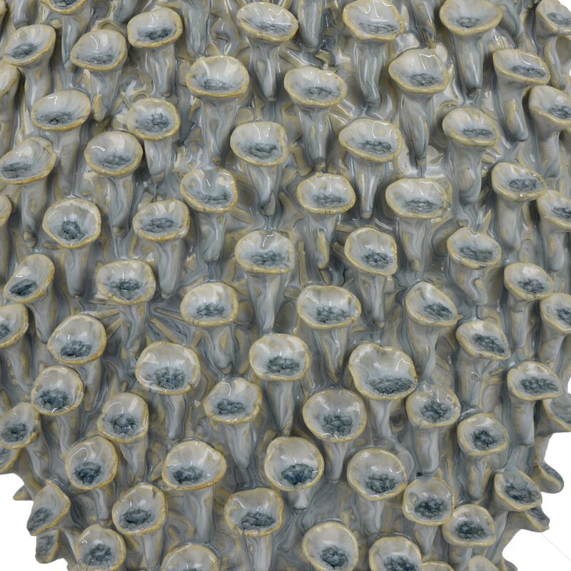 Nina Decorative Bowl, Light Blue, Textured Coral Gray Ceramic, 13 Inch - Benzara