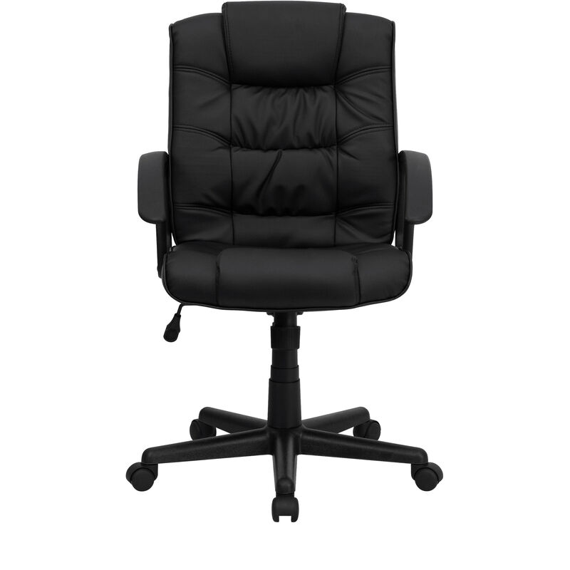Lindon Mid-Back Black LeatherSoft Swivel Task Office Chair with Arms image number 7