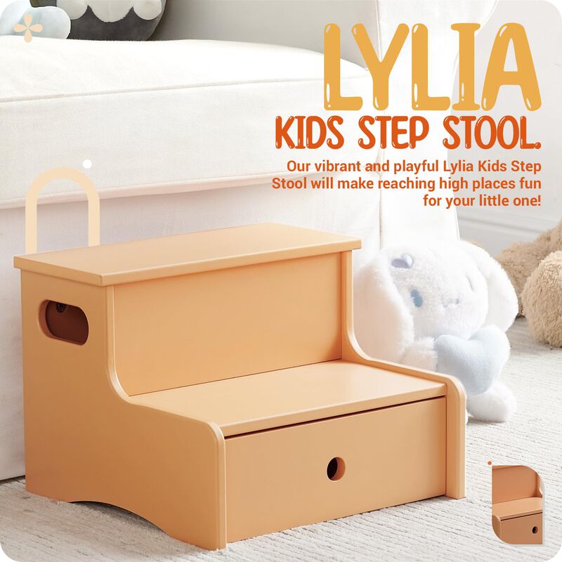 Kings Brand Furniture Wooden Toddler Step Stool for Kids with Storage for Bedroom, Bathroom & Kitchen