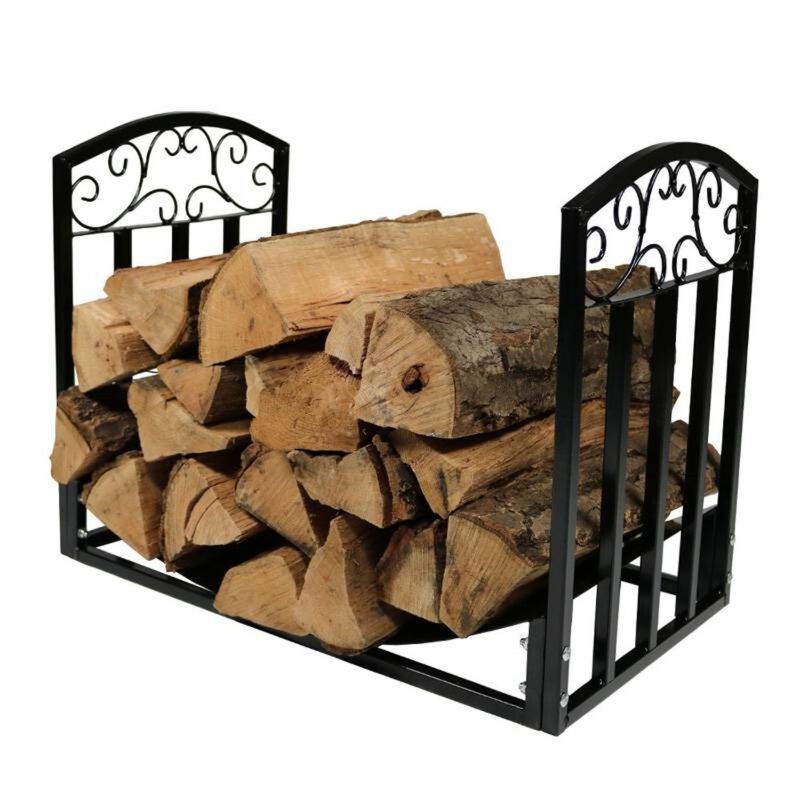 Hivvago Black Metal Indoor Outdoor 2-Ft Firewood Holder Log Rack